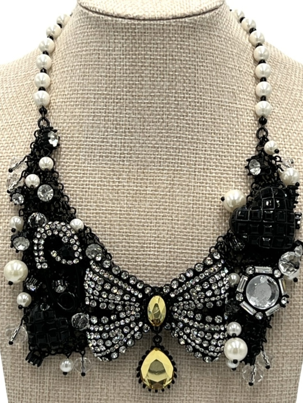 Betsy Johnson Japaned Rhinestones Large Bow Bib Necklace